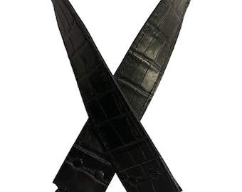 Black Crocodile Embossed Genuine Cowhide Leather Replacement Shoulder Strap|Leather Handbag Strap