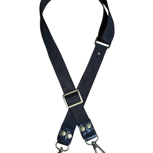 Adjustable Shoulder Strap Black Leather and Nylon Webbing Handbag Strap (Bronze) Hardware 30”- 49”
