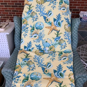 Nautical Chaise Lounge Reversible Replacement Cushion Cover Abstract Beach Design Starfish Seaweed Shell Conch Design Lounge Cover
