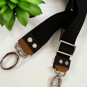 Adjustable Crossbody Shoulder Strap Leather and Nylon Webbing Handbag Strap Nickel (Silver) Hardware