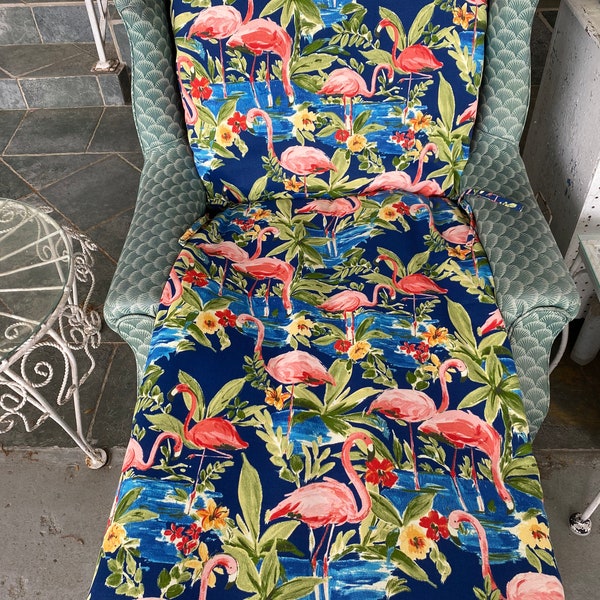 Pink Flamingos Blue Chaise Lounge Reversible Replacement Cushion Cover