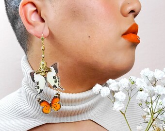 Boucles d’oreilles VEGAN Butterfly, Boucles d’oreilles Papillon en papier, Boucles d’oreilles Tiered Dangle Drop, Boucles d’oreilles formelles