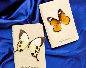 Schmetterling Journal, Recyclingpapier, Pocket Notebook, unliniertes Papier Notizbuch, handgemachtes Papier, Notebook im Taschenformat, nachhaltiges blanko Journal