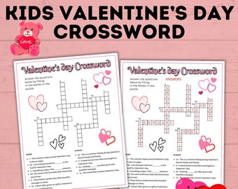 Valentine's Day Crosswords for Kids | Kids Games | Kids Activities | Valentine's Day Printables | Valentine's Day Games | PDF download