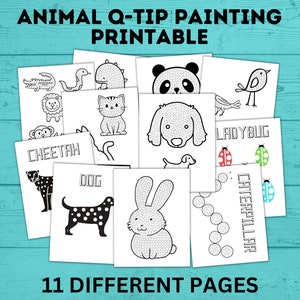 Animal Q-tip Painting Printable | Animal Craft | Animal Printable | Painting Craft | Kids Craft | Toddler Craft | Preschool Craft | Q-tip