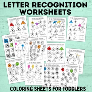 Hojas de trabajo de reconocimiento de letras para niños en edad preescolar y niños pequeños / Hojas de trabajo para niños pequeños / Hojas de trabajo para preescolares / Actividades ABC / Descarga en PDF