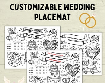 Customizable Wedding Placemat for Kids and Family | Wedding Activity Page | Wedding Placemat | Engagement Activity | Kids Activity |