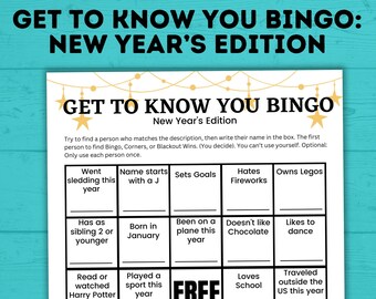 Kid's Bingo | New Year's Eve Bingo | Bingo for Kids | Get to Know you Bingo | Kids Games | New Year's Eve games | Party Games | NYE