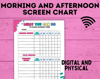 Morning and Afternoon Screen Time Reward Chart for Kids | Chore Chart for Kids | Screen Time Checklist | TV Time | Kids Chart | Computer