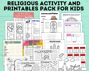 Sunday School Christian Bible Crafts and Activities, Bible Games, Prayer Activity, Coloring Pages, PDF, Digital Download