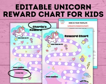 Custom Unicorn Reward Chart | Kid's Editable Unicorn Reward Chart | Kids Reward Chart | Kids Chore Chart | Unicorn Chart | Printable