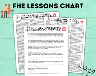 Family Home Evening Activity and Lessons Chart for Kids | FHE Lessons | Sunday Lessons | FHE activities | Family Activities | FHE Ideas