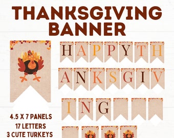 Guirnaldas imprimibles de Feliz Día de Acción de Gracias, decoración de banderines otoñales, manualidades, descarga digital