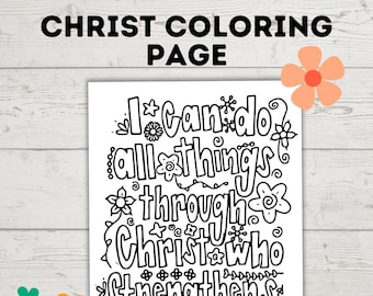 Kid's Doodle coloring Page | I can do all things through Christ who Strengthens me | Christ Coloring Page | Inspirational coloring page