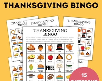 Thanksgiving Bingo Game for Kids, Activities, Party Printables, PDF, Digital Download, Turkey, Fall, Autumn