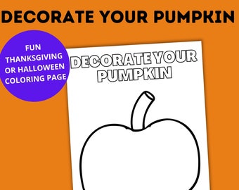 Fall Pumpkin Coloring Page Printable for Kids, Thanksgiving Activity, Digital Download, PDF, Classroom