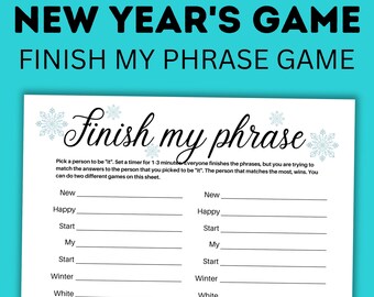 New Year's Eve Game | Finish my Phrase Game for Kids | New Year's Printable | Kids Games | Family Games | Classroom Games | NYE Games