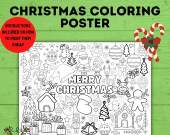 Christmas Coloring Poster for Kids | Coloring Pages for Kids | Kids Poster | Digital download | Christmas Activity | Christmas Printable