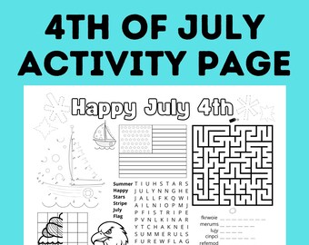 4th of July Activity Page for Kids | 4th of July Activities for Kids | Kids Activity Page | Kids Coloring Sheet | Independence Day
