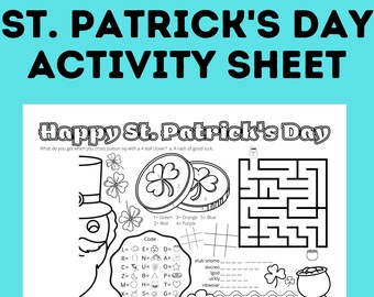 St. Patrick's Day Activity Sheet for Kids | Kids Activity Page | Coloring Pages for Kids | Kids Crafts | Coloring Sheet | Toddler Crafts