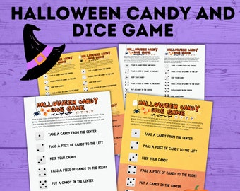 Gra w kostki cukierków na Halloween dla dzieci i rodzin | Gry na Halloween do druku | Gry na Halloween do druku | Gra w cukierki na Halloween | Aktywność na Halloween