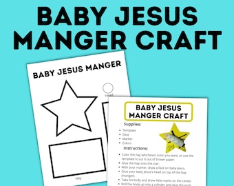 Baby Jesus in a Manger Craft Template for Kids | Christmas Craft for Kids | Christmas Printable | Jesus Craft | Sunday School Craft