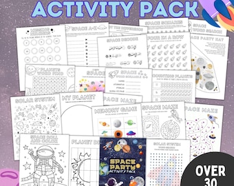Space Activity Book Homeschool, Planets Printable, STEM Birthday Party Coloring Games, Solar System, Earth, Mars, Jupiter, Space Party