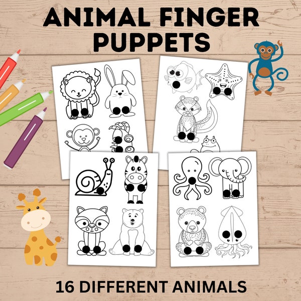 Marionnettes à doigts animaux | Marionnettes à doigts en papier à colorier | Marionnettes à doigts imprimables | Imprimables animaux | Téléchargement PDF |