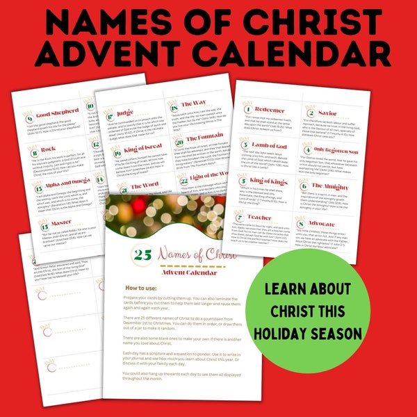 Names of Christ Advent Calendar | Christmas Advent Calendar | Christmas Countdown | Christmas Calendar | Christ | Christ Advent Calendar