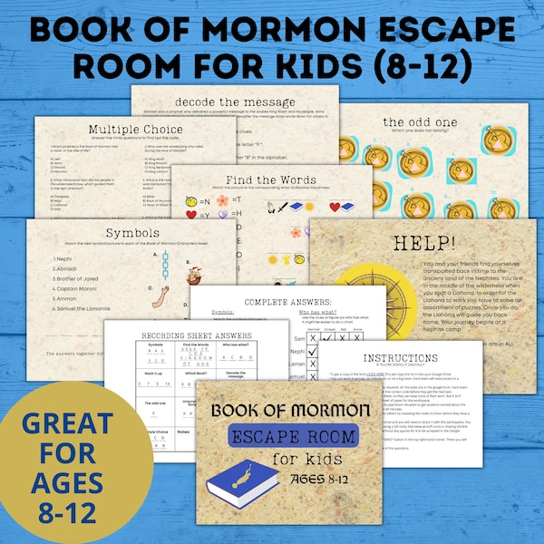 Book of Mormon Escape Room for Kids ages 8-12 | Book of Mormon Games for Kids | Sunday School Game | LDS Game | Church | Kids Escape Room