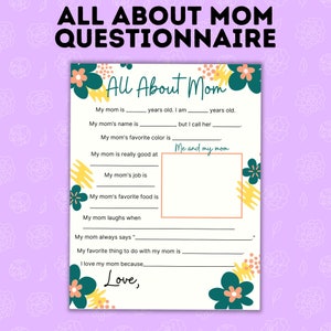 Regalo para el Día de la Madre de un Niño / Cuestionario / Ideas de Regalos para Mamás / Carta a Mamá / Test para Mamás / Descarga en PDF / Tarjeta para el Día de la Madre