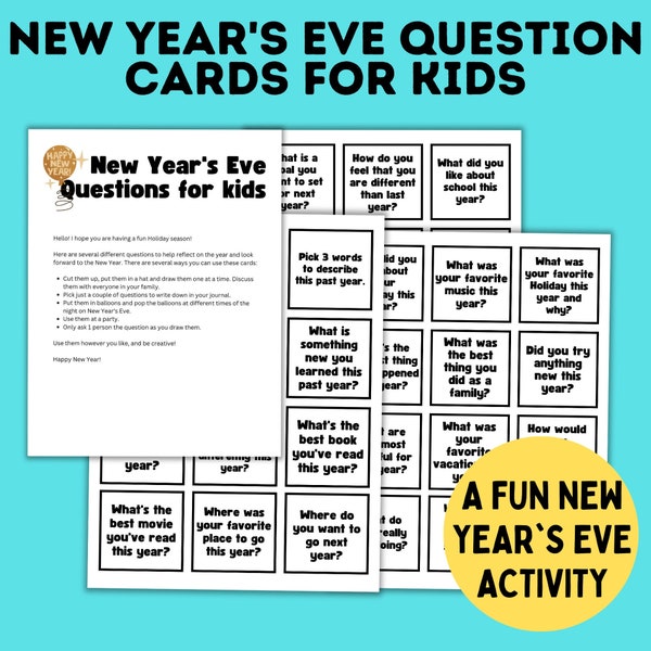 New Year's Eve Question Cards for Kids | Looking back on the Year Questions | Pondering Questions | Kids Questions | NYE activity | NYE game