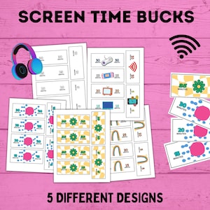 Reward Bucks / Screen Time Bucks para niños y mamás / Gana tiempo de pantalla / Tabla de tiempo de pantalla / Dinero para tiempo de pantalla / Dinero para tiempo de pantalla / TV Bucks