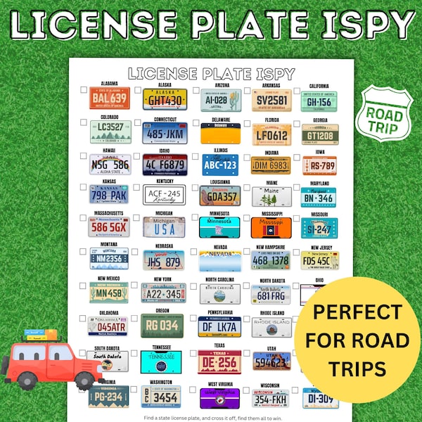 License Plate I Spy Game for Kids | Travel Games | Road Trip Games | Kids Games | Car Games | I Spy for Kids | Digital Download