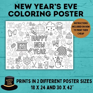 New Year&#39;s Eve Coloring Poster for Kids | Kids Coloring Pages | New Year&#39;s Eve Printables for Kids | New Year&#39;s Eve Activities | NYE