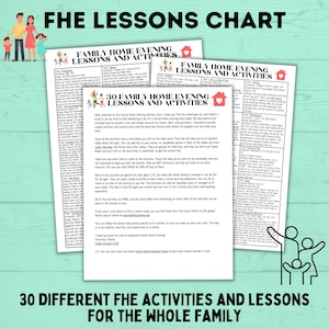 Family Home Evening Activity and Lessons Chart for Kids | FHE Lessons | Sunday Lessons | FHE activities | Family Activities | FHE Ideas