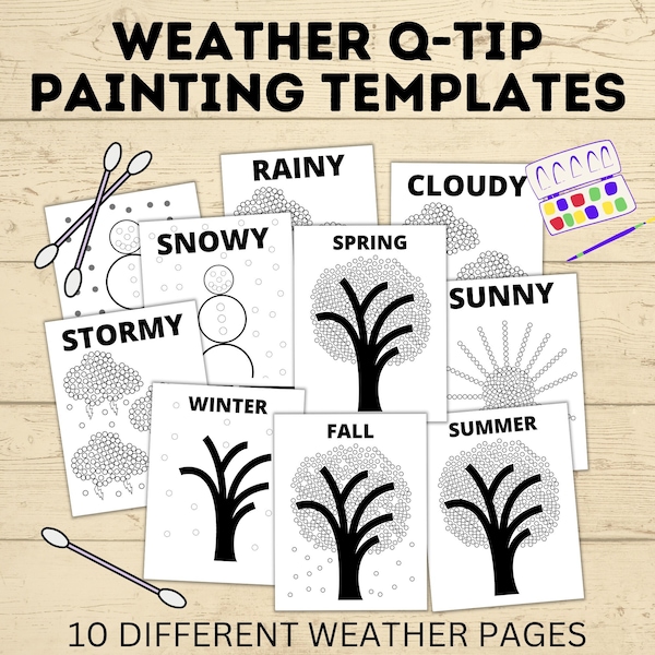 Q Tip Painting Weather Printable | Preschool Activity PDF | Preschool Craft | Weather Activities | Preschool Lesson | Preschool Activities