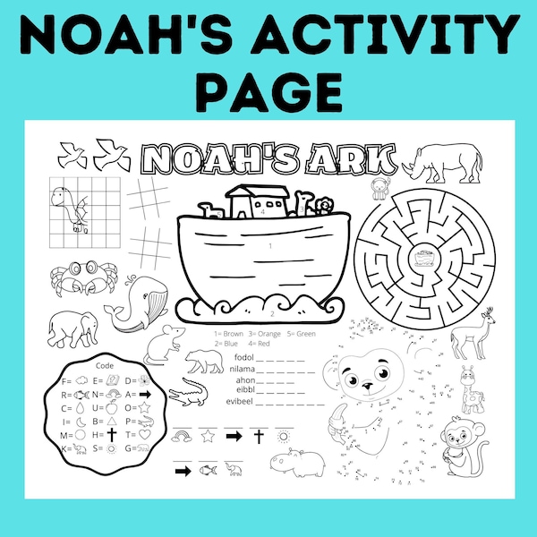 Noah's Ark Printable | Noah's Ark Activity Sheet | Noah's Ark Craft | Church Activity Page | Church Craft | Church Coloring Page | Activity
