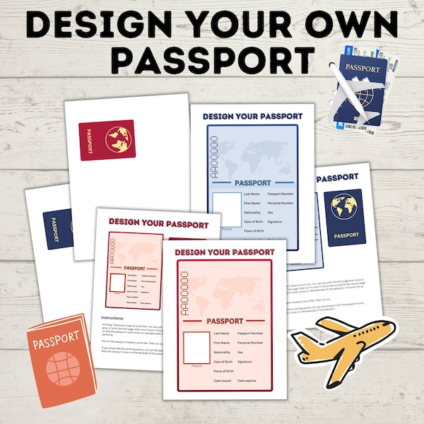 Design your own Passport Craft and Printable | Travel Craft | Passport Craft | Party Craft | Kids Craft | Pretend Passport | Fake Passport