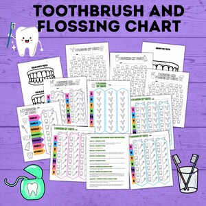 Tabla de cepillos de dientes para niños / Tabla de uso de hilo dental / Tabla de recompensas por cepillarse los dientes / Tabla de cepillado de dientes / Tabla dental / Tabla de rutina / Control diario