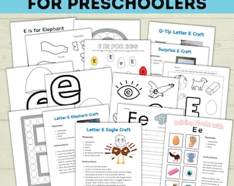 Letter E Kindergarten Coloring Pages for Kids, Preschool and Toddler Crafts, Homeschool Activity, Digital download