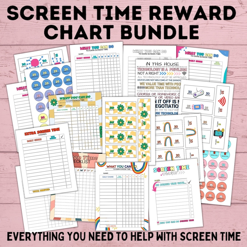 Screen Time Reward Chart Bundle | Kids Chore Chart | Kids Checklist ...
