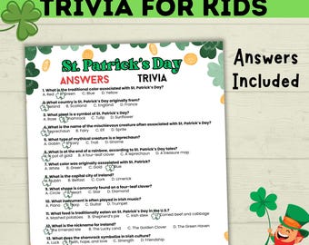 Trivial del Día de San Patricio para niños, juegos de fiesta, actividad divertida para el aula, juego del Día de San Patricio, cuestionario para niños, preguntas para niños, juegos irlandeses