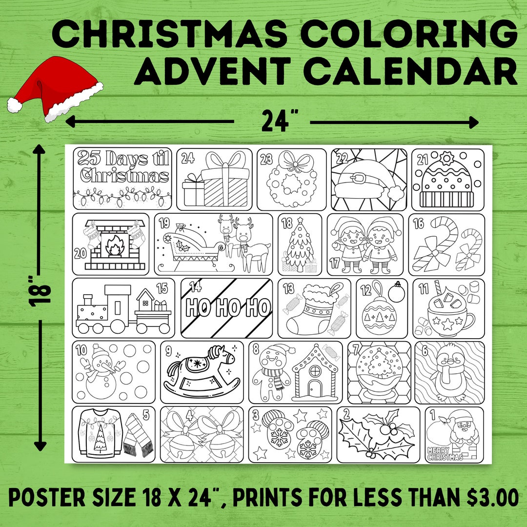 Christmas Coloring Countdown Poster Page for Kids, Advent Printable ...