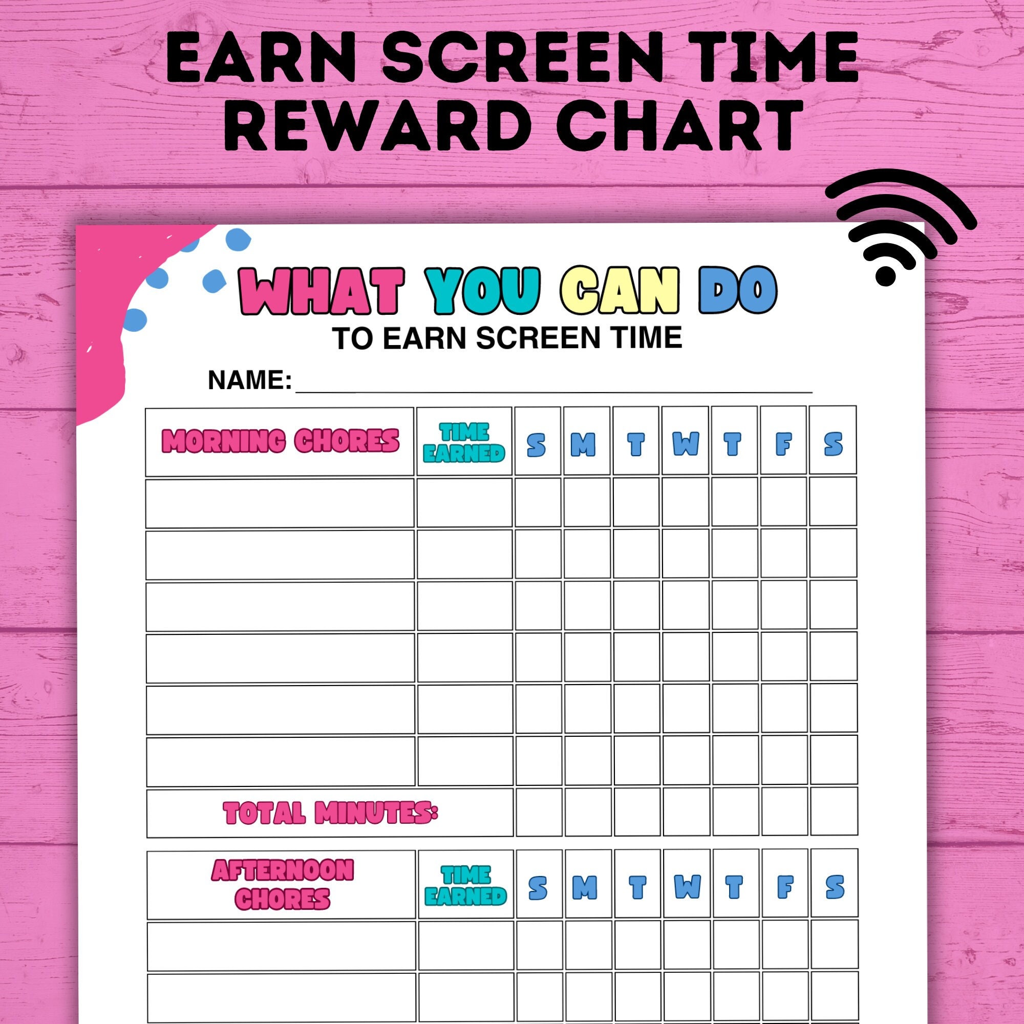 Morning and Afternoon Screen Time Reward Chart for Kids | Chore Chart ...