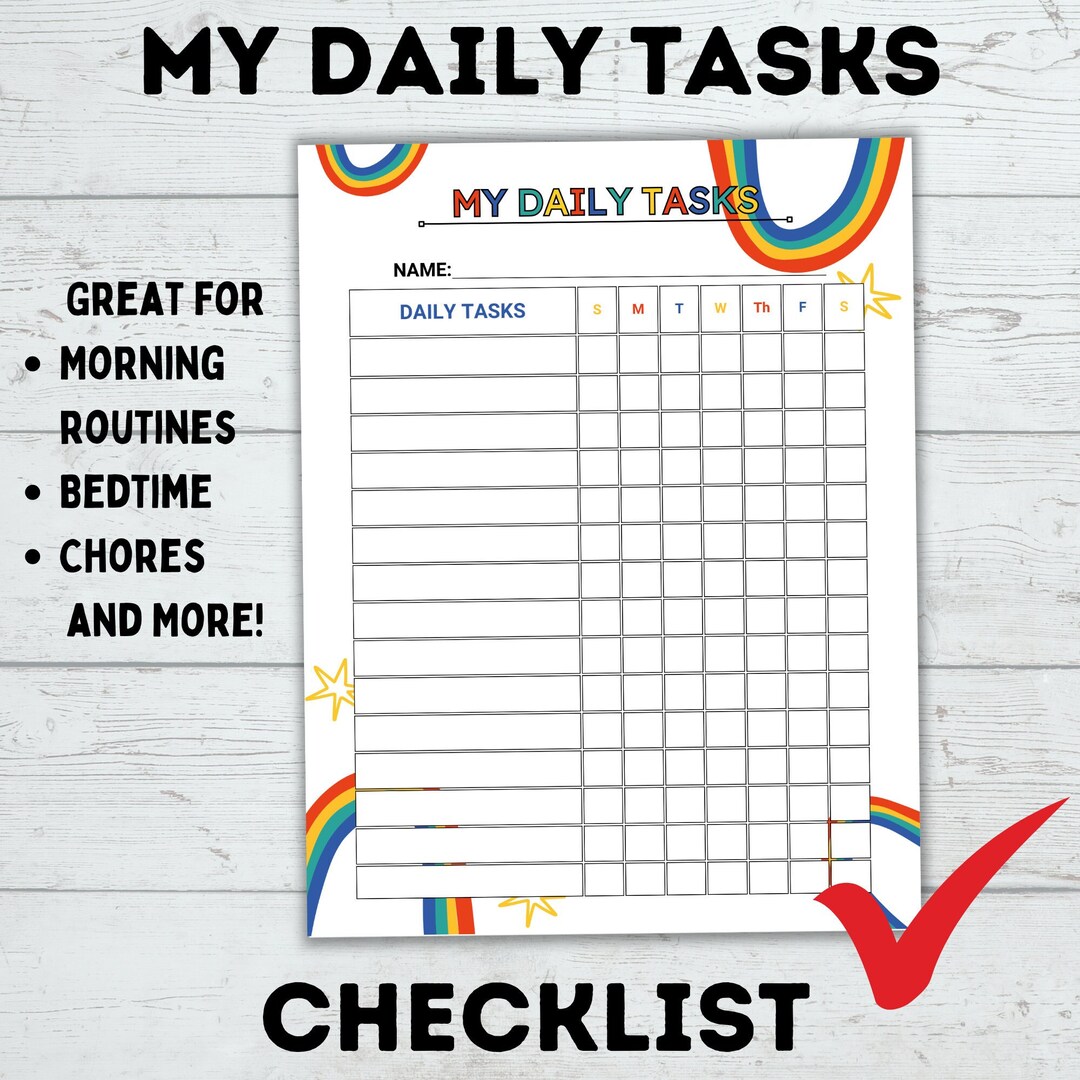 My Daily Task Sheets | Kids Checklist | Daily Routine Checklist ...