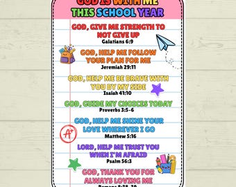 Back to School Prayer Card, Back to School Affirmations, Prayer Cards, Christian, Bible Verses, Confidence Cards, Sunday School, Scripture