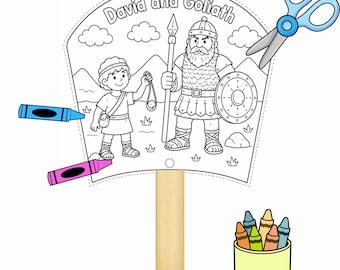 David and Goliath Craft, Bible Story Craft, Sunday School Craft, Fan Craft, Cut and Paste Craft, Bible Lesson, Christian Craft, Homeschool