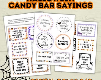 Candy Bar Tags, Halloween Candy Bar Sayings, Gift Tag, Candy Bar Label, Digital Download, Printable, Party Tags, Treat bags, Candy Puns
