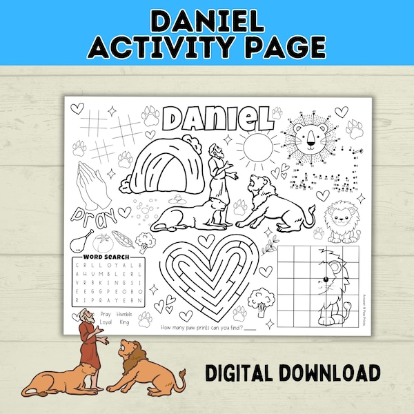 Daniel in der Löwenhöhle, Bibelstunde, Charakteraktivitätsseite, Sonntagsschule christlich, Kirchenaktivität, Bibelmalseite, Altes Testament